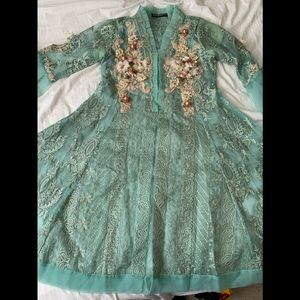 Pakistani Designer embroidered dress green EUC
